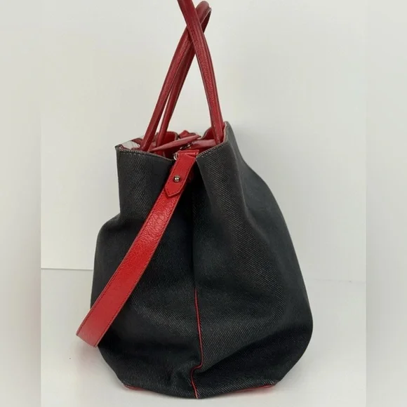 Fendi Navy Denim/Red Leather Medium 2Jours Tote - Picture 3 of 15